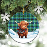 Graham of Montrose Ancient Tartan Christmas Ceramic Ornament - Highland Cows Snow Style